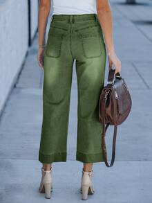 新款女士水洗七分牛仔裤，时尚性感休闲裤 - 軍綠色 - 查看 3