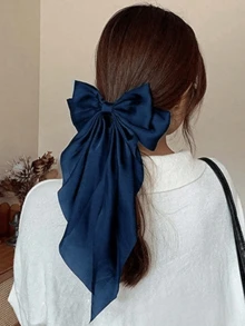 1/4 件套女士大蝴蝶结发夹，海军蓝、宝石蓝、浅蓝、白色，丝带蝴蝶结发夹，发饰，派对发饰，母亲节时尚，日常派对，时尚发爪 - 彩色 - 查看 2