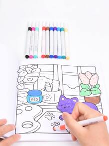 1pc Little Cozy :Easy Coloring Book For Adults And Teens, Coloring Book Super Cute Designs Of Cozy, Hygge Spaces For Relaxation (Cozy Spaces Coloring) .Back To School A Relaxing Gift For Friends, Couples, And Family . Painting Kit [Default Without Pen]