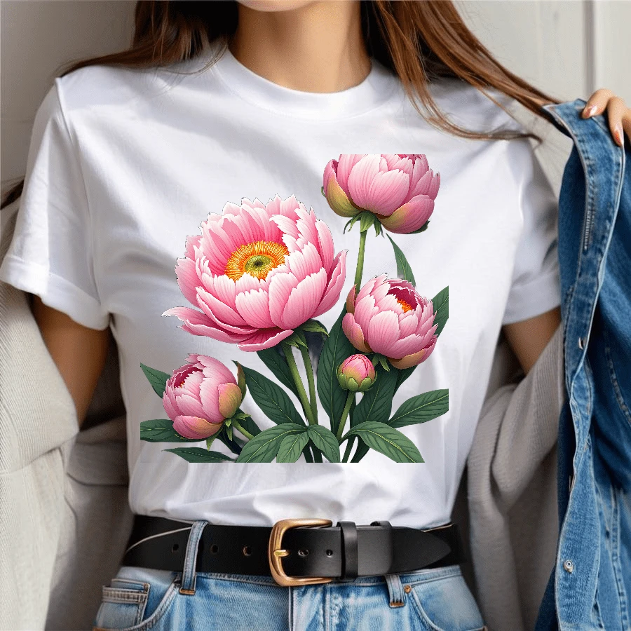 Coors Banquet Shirt Ropa De Verano Mujer Peony Flower Print T Shirt F Special Promotion Crew Neck Designer T Shirt For Fashionistas - Solves Common Fashion - High - End Style - Black - View 1