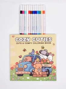 1pc Cozy Cuties : 52 Paga Coloring Book For Adults And Teens, Easy Colouring Book Super Cute Designs Of Cozy, Hygge Spaces For Relaxation (Cozy Spaces Coloring) .Back To School A Relaxing Gift For Friends, Couples, And Family 12 Color Marker Painting Kit (Default Without Pen) Set [Essential Hand Drawn] Suitable For Beginners, Sketching