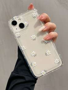 1 Stück aufblasbares weißes Blumen-Muster TPU stoßfestes Handyhülle kompatibel mit Apple 16, 15, 14, 13, 12, 11 Pro Max und Serien