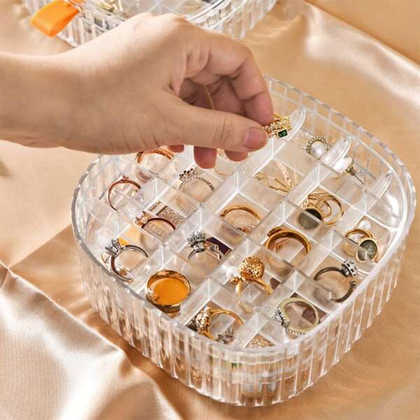 1pc Jewelry Storage Box, Earring Storage Box With Partition Tray, Transparent Display Box For Rings, Bracelets, Necklaces, 3-Layer ( Layer Number) Travel Jewelry Box Gift For Women Storage Organizer Travel Essentials Back To School Dormitory Storage