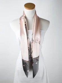 1入組90cm方形圍巾，春夏新款色彩鮮艷印花女士絲巾，緞面光滑防曬披巾、頭巾、髮帶，理想打扮造型配件 - 粉色 - 查看 6