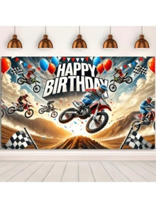 1 pieza Telón de fondo de tela con globo de motocicleta para cumpleaños, adecuado para decoración de fiesta de cumpleaños, decoración del hogar, decoración de paredes, decoración interior y exterior, fondo de fotografía, conmemoración del aniversario, cortinas, manteles y uso universal