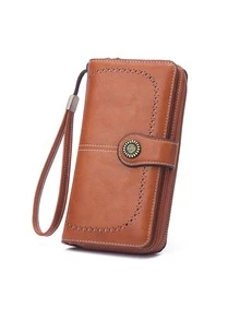 1 件复古 RFID PU 皮革钱包，带纽扣装饰，腕带钱包，适合商务休闲，男女通用 - 彩色 - 查看 17