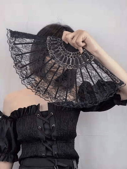 5 Pieces/2 Pieces/1 Piece New Chinese Retro Black Lace Folding Fan Cheongsam Fan Tassel Old-Fashioned Style Single-Layer Orchid Hand Fan Folding Fan Stage Performance Fan Stage Props Photography Folding Fan Props