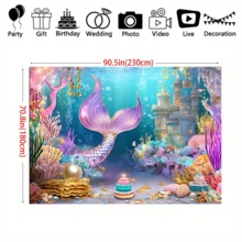 1pc Mermaid Tail Design Backdrop Banner For Birthday Party, Multi-Size, Applicable To Birthday Party, Photography Prop Background, Indoor/Outdoor, Home Decor, Cake Table Decoration, Made Of Polyester - Multicolor - View 4