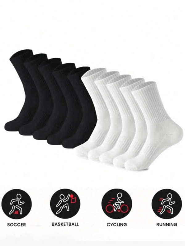 50pcs/40pcs/30pcs/24pcs/20pcs/12pcs/10pcs/8pcs/6pcs/4pcs/2pcs Women Black & White Tight-Fitting Sports Socks, Running Socks, Suitable For Cycling, Thick Comfortable Daily Wear Socks, Unisex Casual Warm Long Socks, Antibacterial Moisture-Wicking, Suitable For Home Wear