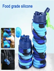 1pc Silicone Collapsible Water Bottle With Carabiner, Reusable Leakproof Cup, Sports Water Bottle, Valentine's Day Gift, Suitable For Outdoor Activities, Travel And Party - Foldable Silicone Water Cup, Camouflage Sports Water Bottle, Summer Sports Silicone Water Cup, Suitable For Outdoor Travel And Fitness - Multicolor - View 2