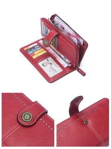 1 件复古 RFID PU 皮革钱包，带纽扣装饰，腕带钱包，适合商务休闲，男女通用 - 彩色 - 查看 9