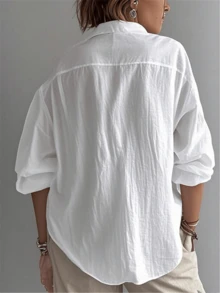 Women's Plus Shirt Solid Color Daily Casual Long Sleeve Bishop Sleeve Shirt Collar Regular Tops Daily Patchwork Buttons