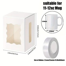 12pcs Mug Gifts Boxes With 1 Roll Ribbon, Transparent Gift Packaging Box For Wrapping 11-12oz Blanks Sublimation Mugs, Mugs Wine Glass Wrapping Gift Box Mug Holder Candle Gift Box