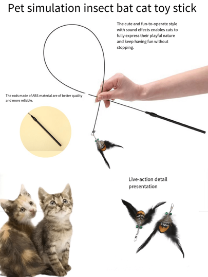 1 varinha provocadora realista para gatos e insetos, com pena, pingente de sino de metal, cabeça de recarga, brinquedo de entretenimento para gatos brincarem, libera o instinto