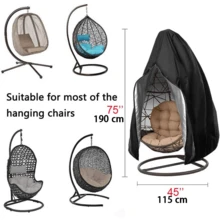 Zippered Patio Egg Chair Cover, Wicker Egg Swing Chair Cover, Waterproof Durable Windproof Outdoor Chair Cover, Windproof Hanging Chair Cover,Kitchen Decor,Household Items - Black - View 2