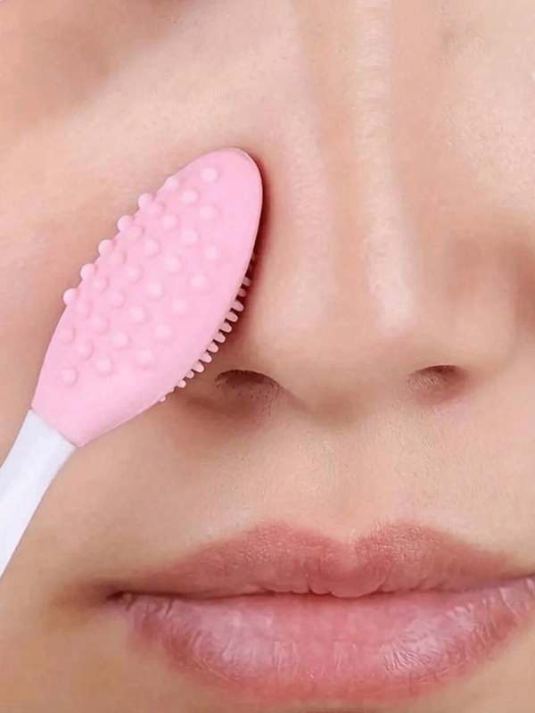 1 stuk roze mee-eter verwijderaar borstel dubbelzijdige gezichtsreiniging TPE borstel, multifunctionele exfoliërende beautytool, tas, organizer, opbergruimte