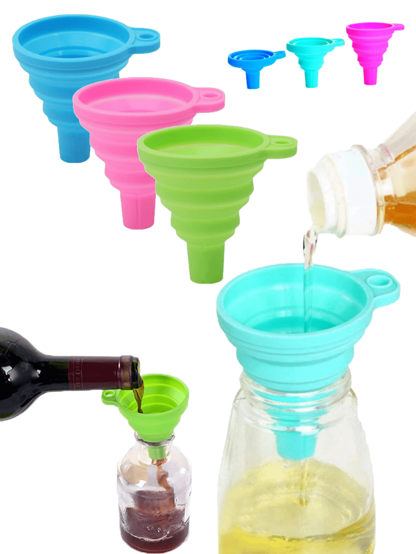 1/3 piezas embudos plegables de silicona, herramienta de envasado de líquidos, embudos plegables pequeños multifuncionales para cocina, embudos plegables para viaje, fácil de transportar, resistentes al calor y sin olor, accesorio perfecto para verter agua, bebidas y aceite