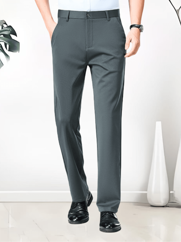 Classic Design Men's Trousers, Solid Color Stretch Formal Pants For Business Occasions In Spring And Summer, Elegant Luxury Style