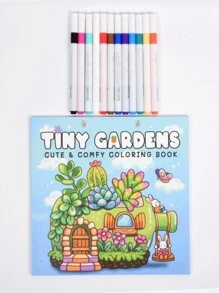 1pc Tiny Gardens :Coloring Book For Adults And Teens, Easy Colouring Book Super Cute Designs Of Cozy, Hygge Spaces For Relaxation (Cozy Spaces Coloring) .Back To School A Relaxing Gift For Friends, Couples, And Family 12 Color Marker Painting Kit (Default Without Pen) Set
