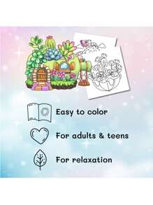 1pc Tiny Gardens :Coloring Book For Adults And Teens, Easy Colouring Book Super Cute Designs Of Cozy, Hygge Spaces For Relaxation (Cozy Spaces Coloring) .Back To School A Relaxing Gift For Friends, Couples, And Family 12 Color Marker Painting Kit (Default Without Pen) Set