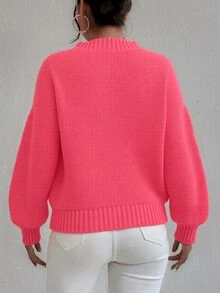 Blusa Trico Feminina Trançadas Manga Longa Gola Redonda Novidade - Rosa chiclete - Visão 3