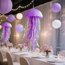 Linternas de papel con diseño de medusas azules/moradas/rosas, decoraciones colgantes de fiesta submarina con tema de sirena, suministros para oficina y aula, decoración para fiestas de cumpleaños, bodas, navidad, restaurantes y talla grande, linternas de papel plegables multiescena