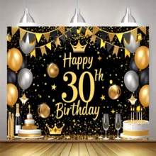 1pc Luxury Champagne Beer Birthday Party Photo Backdrop, Suitable For 18th/20th/30th/40th/50th/60th Celebration Activities Banner Flag, Polyester Material, Electricity-Free, Indoor/Outdoor/Garden Wall Home Decor - Multicolor - View 4