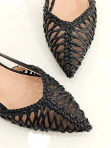 RevReaL Pointed-Toe Slingback Flats Elegant 優雅度假波西米亞 - 黑色 - 查看 4