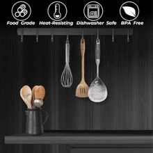 Espumadera ranurada - Espumadera de 37,5 cm para pasta, colador, cuchara para cocinar y freír - Cucharón colador con mango de madera negra resistente al calor, accesorios de cocina, un utensilio de cocina imprescindible como regalo para chefs en el hogar, almacenamiento ahorra espacio para organizadores de cocina, idea de regalo de cocina navideña - Plateado - Ver 4