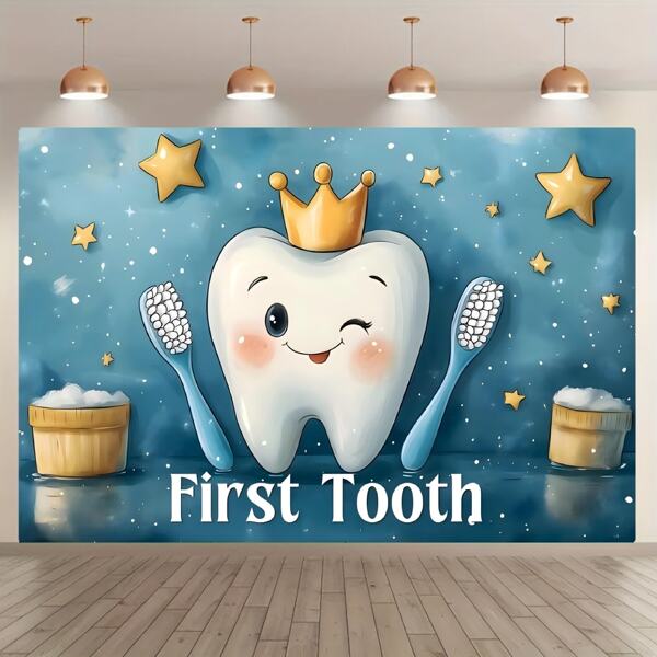 [ High Approval Rate ]1 Piece Of Tooth-Blue Background Cloth, Perfect For Celebrating The First Teething Event - Star Photography Background, Suitable For Decorating The Wedding And Birthday Cake Table Photo Props, And A Perfect Party Banner.