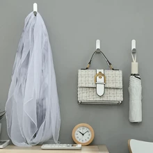 4pcs/6pcs J-Shape Adhesive Hooks, Strong Sticky Door Back Hangers For Clothes, Hats, Handbags, No Drilling Wall Hooks, Home Organizer Tools