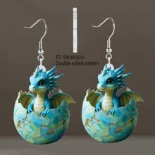 4 Pairs Of Novelty Hatching Creature Earring Set - Turtle, Snake, Fantasy Dragon And Chicken Patterns, Vibrant Colors, 2D Flat Acrylic Style, Suitable For Parties And Festivals, Holiday Accessories | Imaginative Earrings | Acrylic Earrings, Unique Earrings