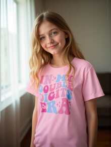 Tween Girls Colorful Printed Loose Fit T-Shirt For Daily Wear - Pink - View 4