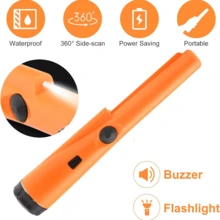 1 件手持式金属探测器，防水 360 扫描矿山宝藏探测器，高灵敏度，包括皮带和皮套，带蜂鸣器振动的黄金寻宝挖掘工具，便携式新款（不含电池） - 橘色 - 查看 4