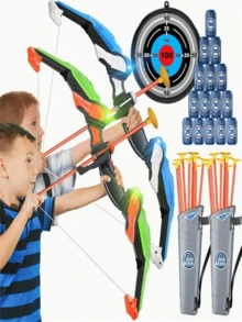 适合3-12岁儿童的弓箭套装，带炫酷灯光，射程15米，采用耐用弹力绳和强力吸盘箭。户外运动竞技玩具，寓教于乐，适合男孩女孩。是生日和圣诞节的完美户外礼物。 - 彩色 - 查看 10