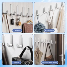 4pcs/6pcs J-Shape Adhesive Hooks, Strong Sticky Door Back Hangers For Clothes, Hats, Handbags, No Drilling Wall Hooks, Home Organizer Tools