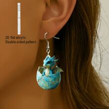 4 Pairs Of Novelty Hatching Creature Earring Set - Turtle, Snake, Fantasy Dragon And Chicken Patterns, Vibrant Colors, 2D Flat Acrylic Style, Suitable For Parties And Festivals, Holiday Accessories | Imaginative Earrings | Acrylic Earrings, Unique Earrings
