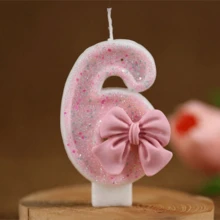 Velas com números da série Cute Pink Bow de 0 a 9, velas para decoração de bolo de aniversário, artigos para festas com atmosfera, adequadas para festas de aniversário, festas de revelação de gênero, festas de inauguração, festas de casamento, festas monocromáticas, noite das mulheres, festas temáticas, itens essenciais para 1º a 100º aniversário