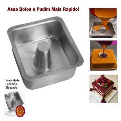 Forma de Pudim Quadrada de Tubo, Torta Suiça Alta Grande Para air fryer e Forno Elétrico Assadeira em Alumínio Profisional