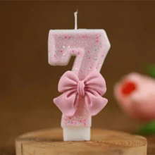 Velas com números da série Cute Pink Bow de 0 a 9, velas para decoração de bolo de aniversário, artigos para festas com atmosfera, adequadas para festas de aniversário, festas de revelação de gênero, festas de inauguração, festas de casamento, festas monocromáticas, noite das mulheres, festas temáticas, itens essenciais para 1º a 100º aniversário