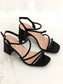 Revreal Vintage Strappy Block Heel Sandals – Effortless Elegance in Every Step純色萬聖節高跟鞋Elegant優雅波西米亞Casual休閒Outdoor戶外時尚節慶婚禮Summer - 黑色 - 查看 2
