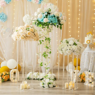 1 مجموعة من حامل الزهور الاكريليك الشفاف متعددة الأحجام وارتفاعات مختلفة، بتصميم فرنسي رومانسي مربع وأسطواني طويل، مناسب لحفلات الزفاف والأعياد وأعياد الميلاد والتخرج والعودة إلى المدرسة، ديكور خارجي