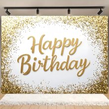 1 pièce Toile de fond en tissu blanc et or pour anniversaire, convient pour la décoration de fête d'anniversaire, la décoration de la maison, la décoration du jardin, la décoration intérieure et extérieure, le fond photographique, la commémoration d'anniversaire