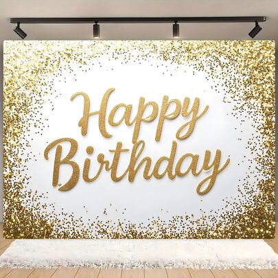 1件装优雅铂金生日主题涤纶背景布，多种尺寸可选。适用于生日派对装饰、家居装饰、花园装饰、室内外装饰以及摄影背景。
