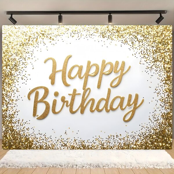 1 pièce Fond en polyester de conception élégante blanche et dorée pour anniversaire, disponible en plusieurs tailles pour décoration de fête d'anniversaire, décoration de la maison, décoration de jardin, décoration intérieure et extérieure, fonds pour photographie