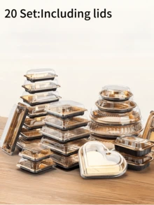 20个金色寿司盒，高端一次性外卖盒，带盖，防雾盖，日式商业包装盒，适合情人节食品包装，心形包装盒 - 多色(含蓋) - 查看 13