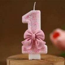 Velas com números da série Cute Pink Bow de 0 a 9, velas para decoração de bolo de aniversário, artigos para festas com atmosfera, adequadas para festas de aniversário, festas de revelação de gênero, festas de inauguração, festas de casamento, festas monocromáticas, noite das mulheres, festas temáticas, itens essenciais para 1º a 100º aniversário