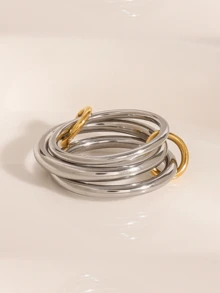 1 Chiếc Nhẫn May Mắn Nhiều Lớp Bằng Thép Không Gỉ Mạ Vàng 18K Dành Cho Nữ - chiếc nhẫn may mắn - Xem 4