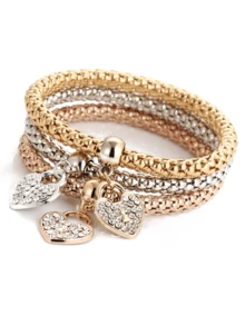 Conjunto de 3 pulseras con dije en forma de corazón que brillan en la oscuridad | Pulsera tobillera con dije para mujer, regalo de San Valentín - Multicolor - Ver 2