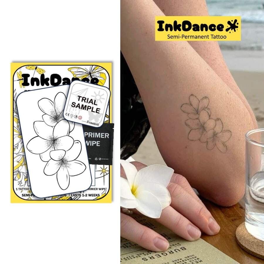 1組「可愛三朵花」革命性科技半永久紋身貼紙,花卉臨時紋身,持久顯色,女性寫實紋身,防水,真實紋身效果,InkDance 植物基,禮物 MNF105 - 黑色 - 查看 1